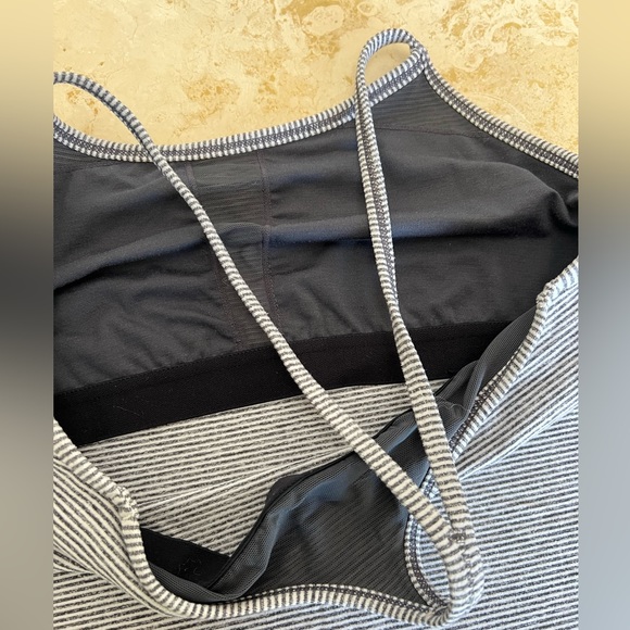 Lululemon Racerback Tank with Built-In Bra- Size 6, Black & White striped - Picture 2 of 3
